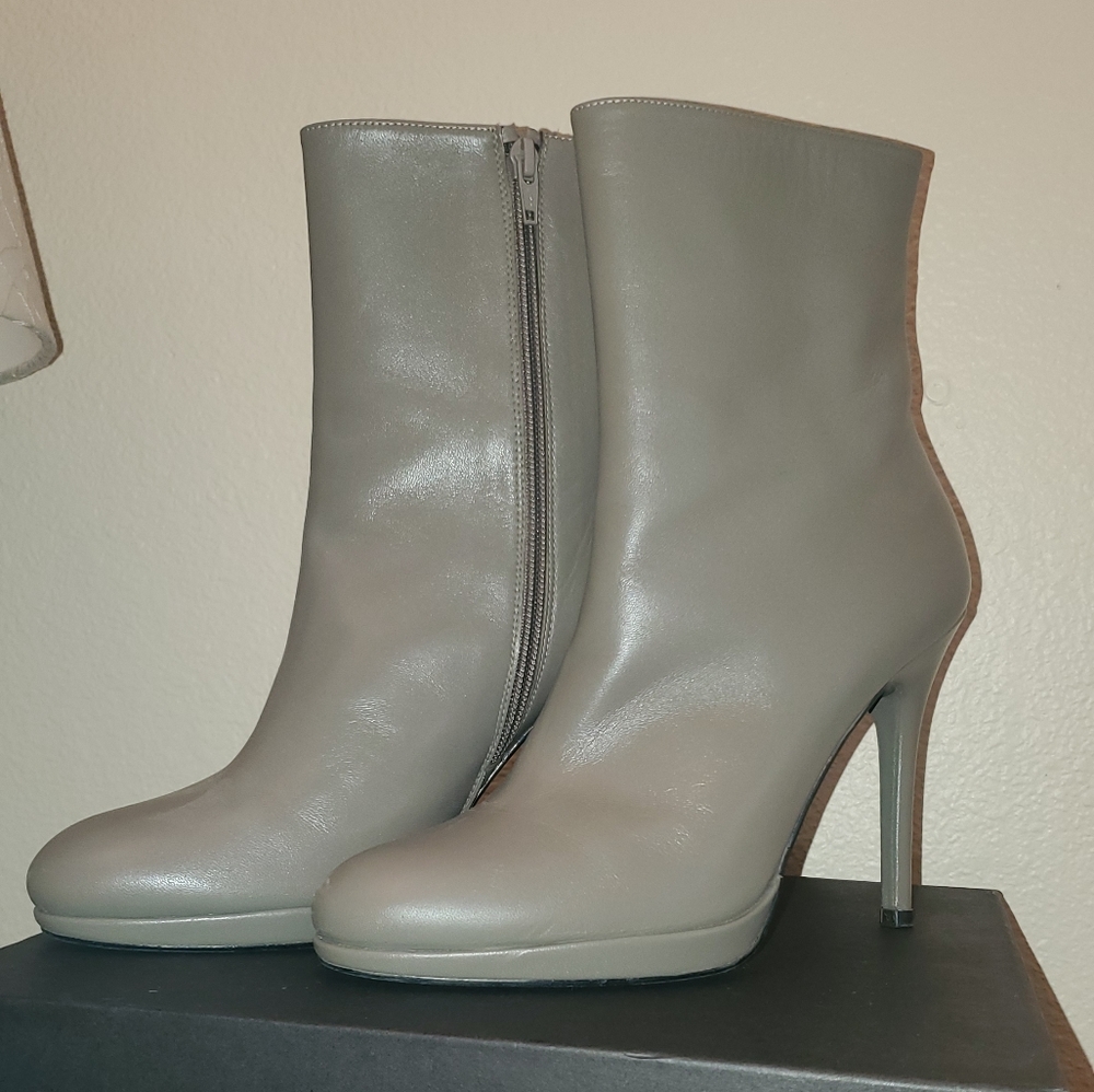 Gray heeled boots